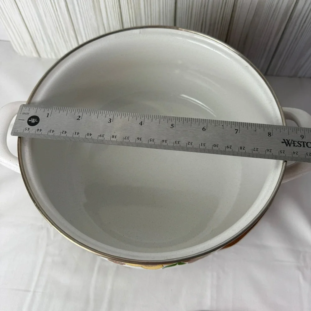 Vintage 70's Harvest Blossom Porcelain Enamel Cookware Stock Pot RETRO
